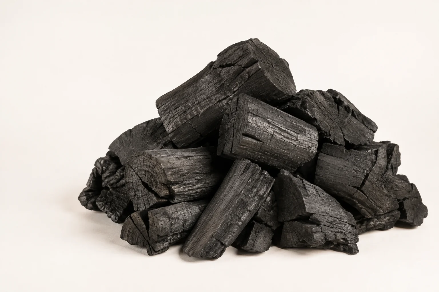 Illustration of natural lump charcoal on an off-white background